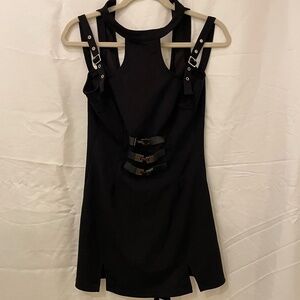 🖤 Edgy Buckle Strap Mini Dress